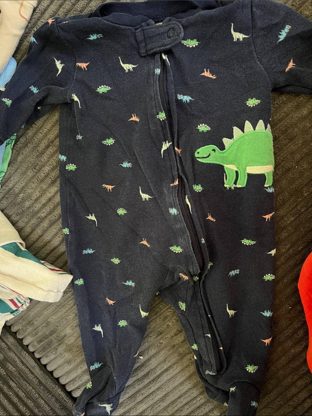 Carter's Navy Footed One-Piece with Green Dino Appliqué